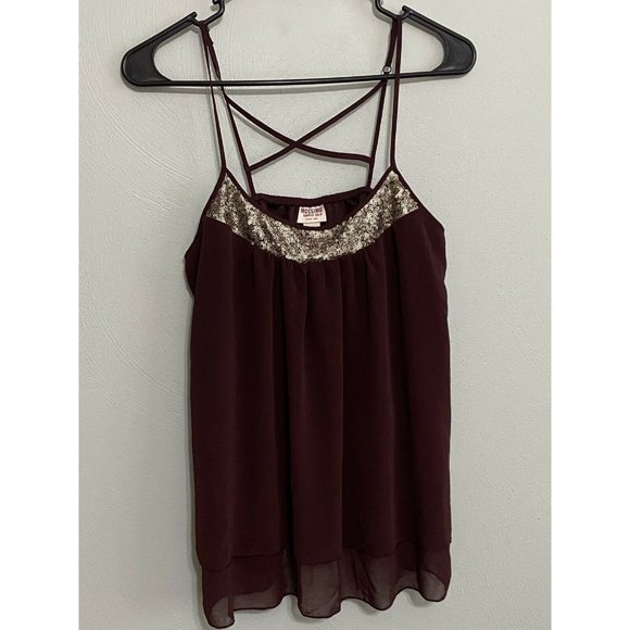 Mossimo Sequin Cami Top Small Maroon Spaghetti Strap Layered - Picture 1 of 9